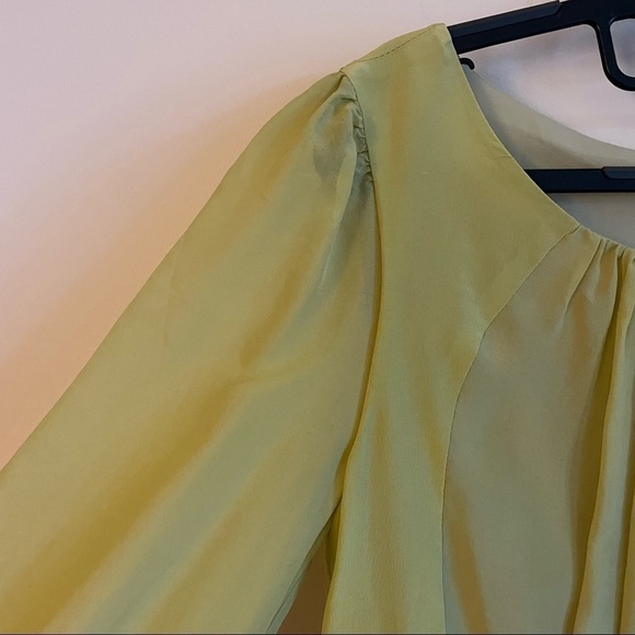 TIBI Yellow Silk Scoop Neck Ruched Mini Dress 3/4 Sleeves - Picture 10 of 12